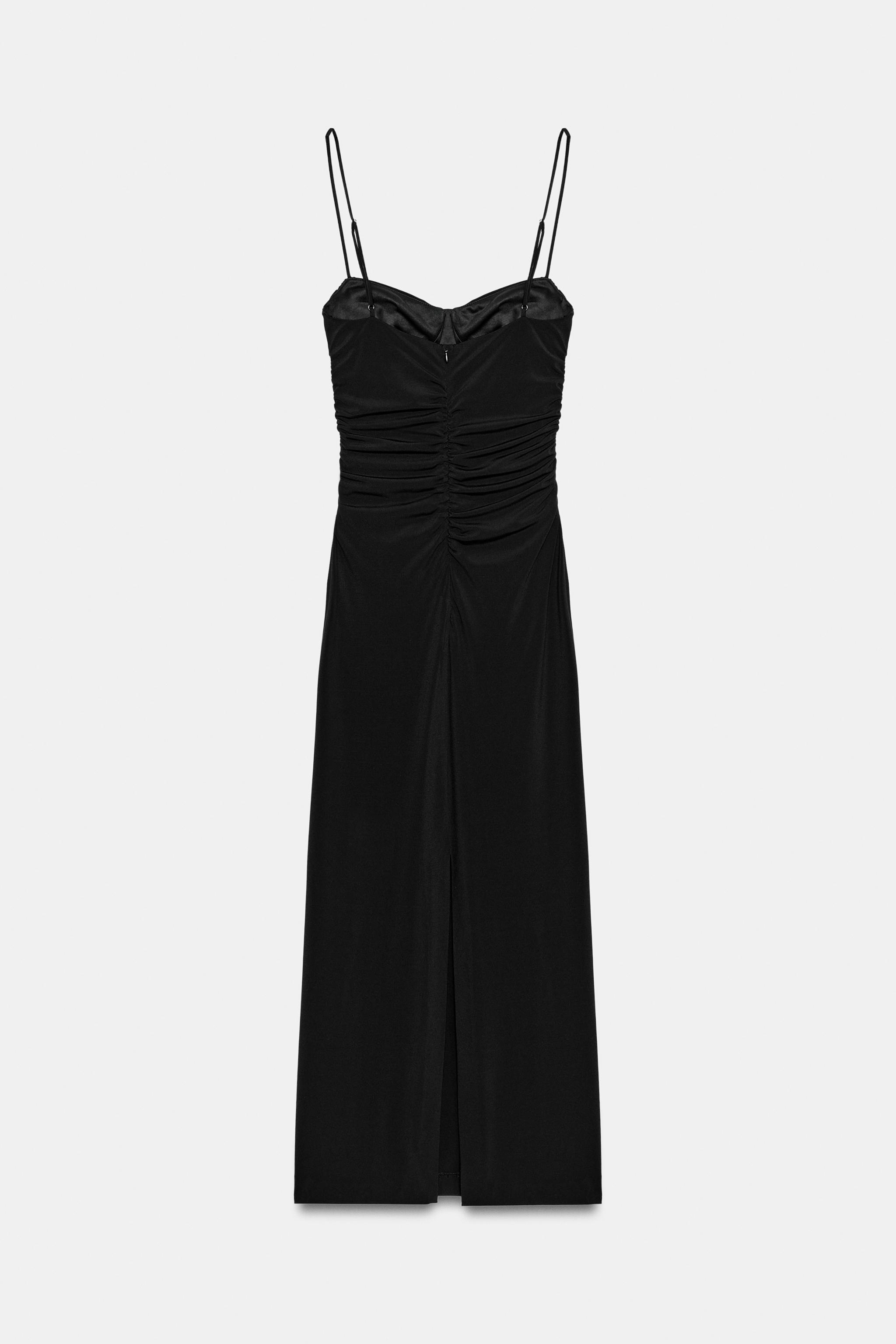 RUCHED STRAPPY MIDI DRESS